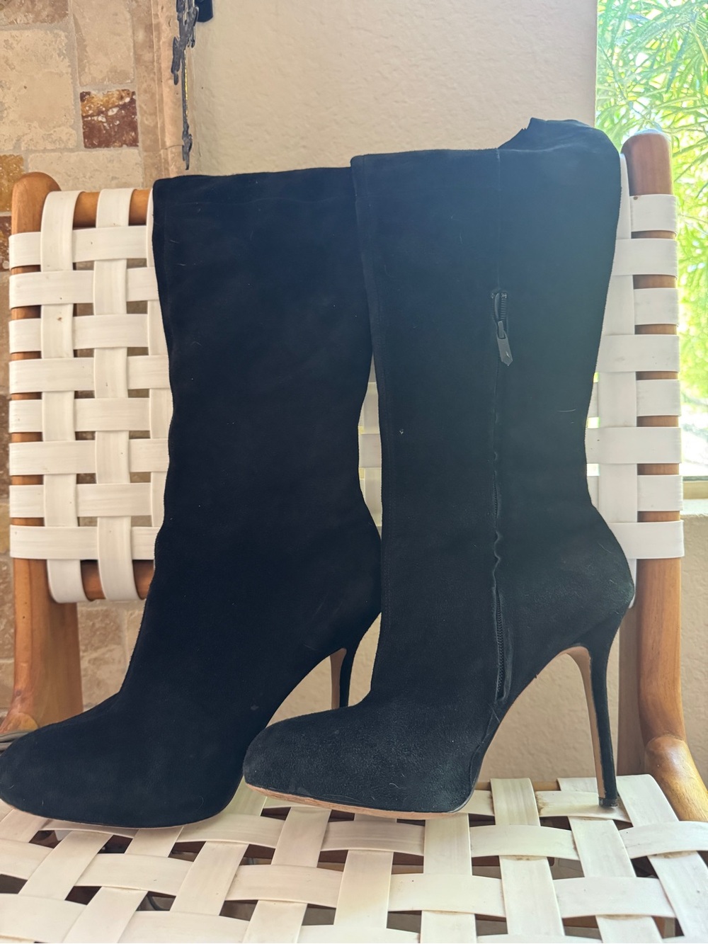 Sam Edelman Black Suede Knee-High Heeled Boots Size 10